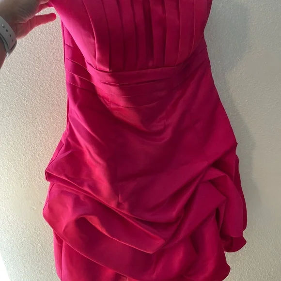 hot pink homecoming dresses 2023 Hot Pink Appliques Plunge V Lace-Up Short Homecoming Dresses PD483 US16 / Custom Color